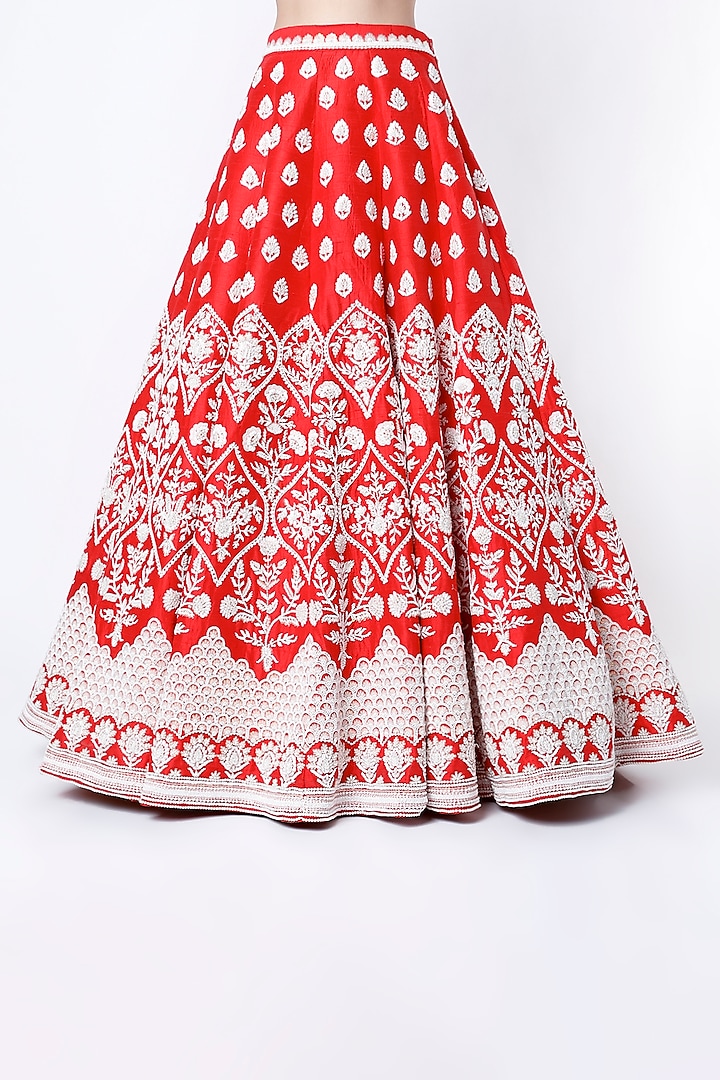 Red Pearl Embroidered Bridal Lehenga Set by Rianta's at Pernia's Pop Up Shop
