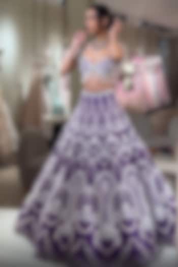 Purple Raw Silk Sequins & Beads Embroidered Bridal Lehenga Set by Rianta's at Pernia's Pop Up Shop