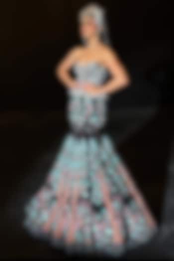 Black Velvet Glass Beads Embellished Mermaid Skirt Set by Rianta's at Pernia's Pop Up Shop