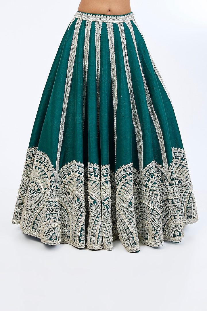 Teal Blue Raw Silk Sequins & Cutdana Embroidered Bridal Lehenga Set by Rianta's at Pernia's Pop Up Shop
