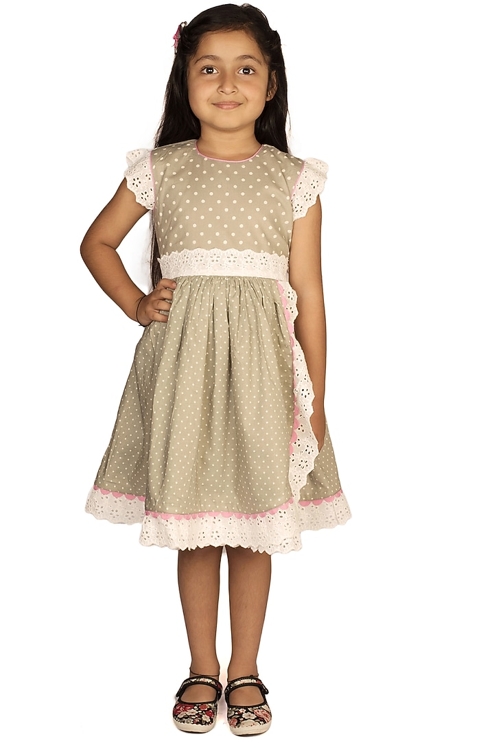 Grey Printed Handmade Overlap Dress For Girls by Ribbon Candy at Pernia's Pop Up Shop