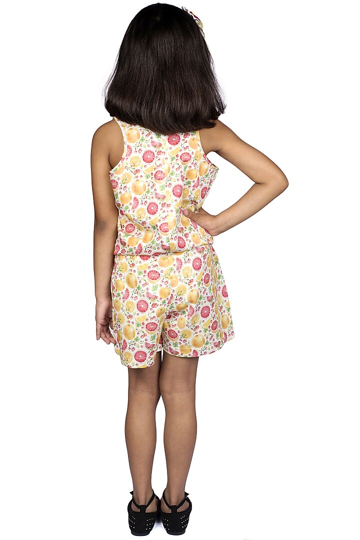 Orange Printed Sleeveless Jumpsuit For Girls by Ribbon Candy at Pernia's Pop Up Shop