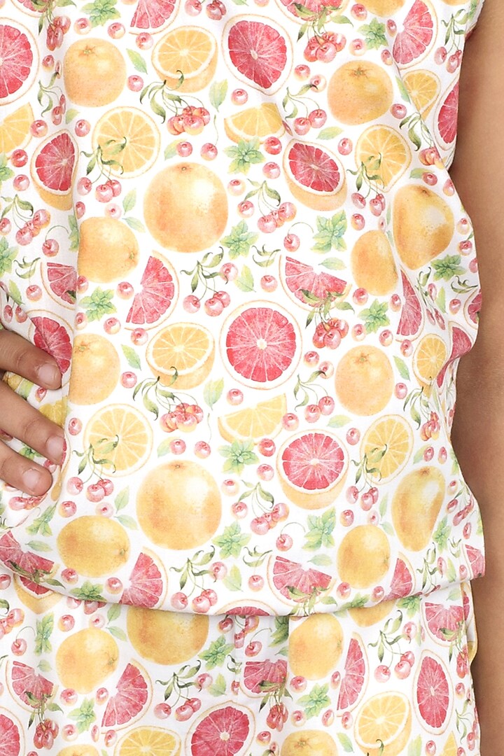 Orange Printed Sleeveless Jumpsuit For Girls by Ribbon Candy at Pernia's Pop Up Shop