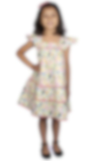 Multi Colored Printed Flared Dress For Girls by Ribbon Candy