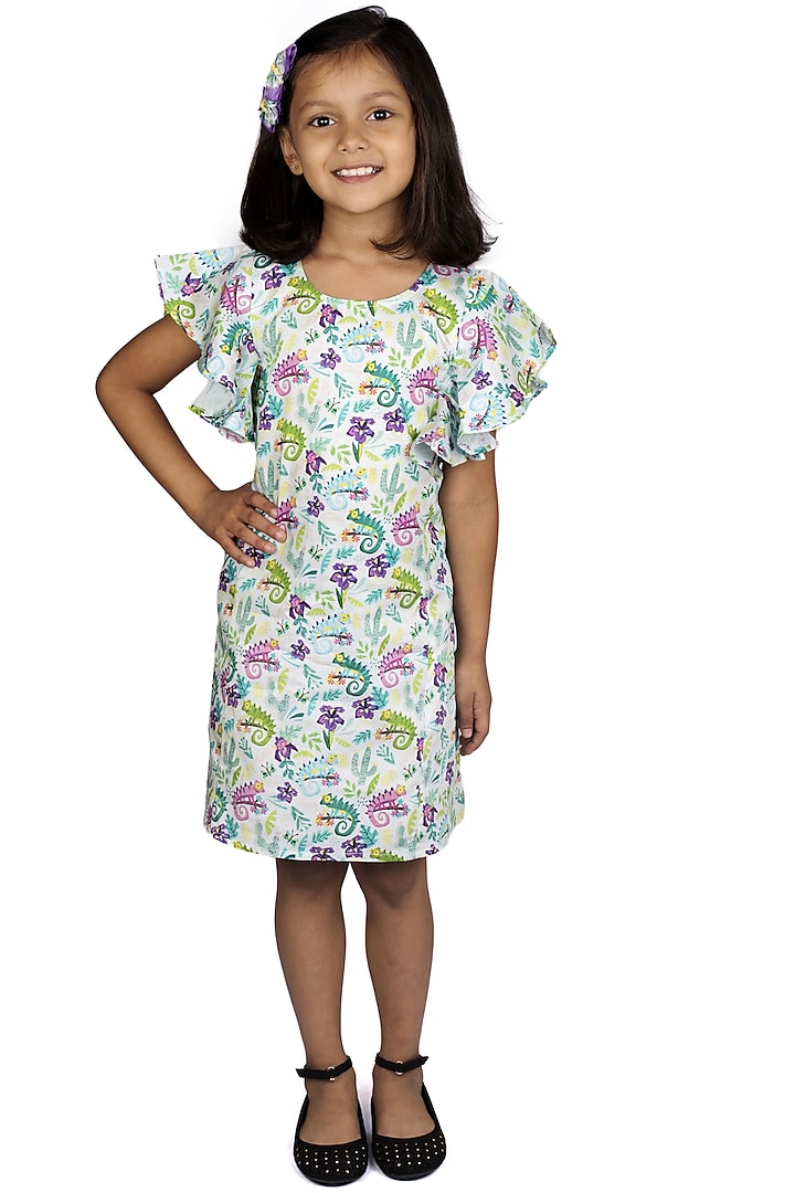 Multi Colored Printed A-Line Dress For Girls by Ribbon Candy