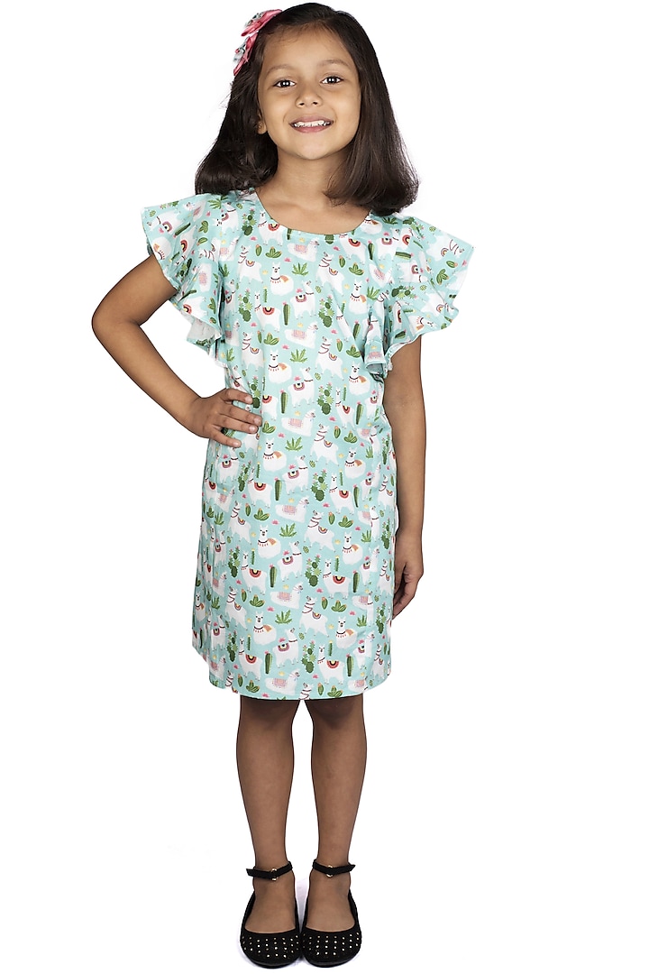 Blue Printed A-Line Dress For Girls by Ribbon Candy