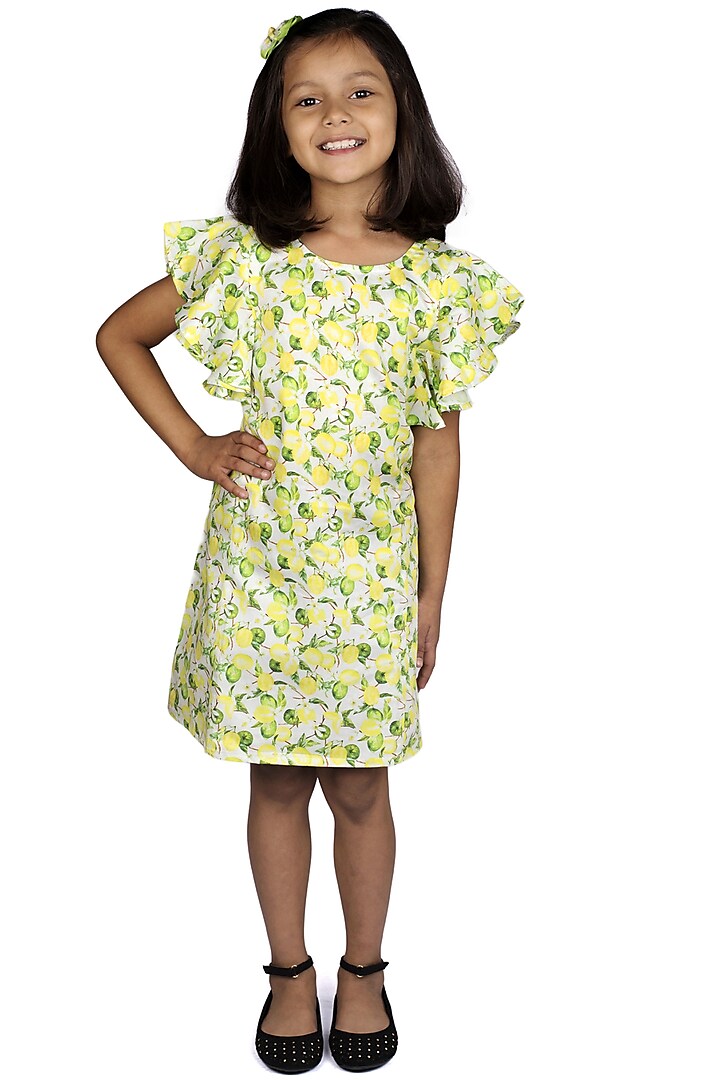 Yellow Printed A-Line Dress For Girls by Ribbon Candy
