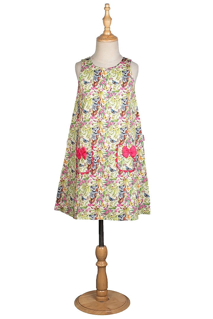 Yellow Printed Flared Shift Dress For Girls by Ribbon Candy