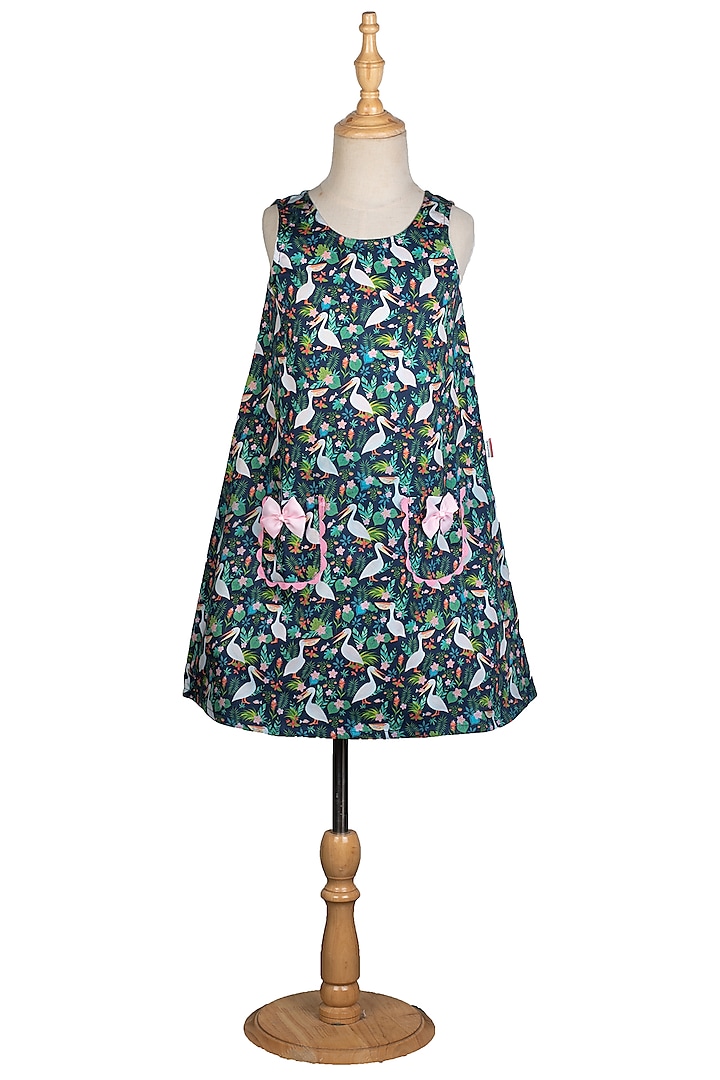 Midnight Blue Printed Shift Dress For Girls by Ribbon Candy