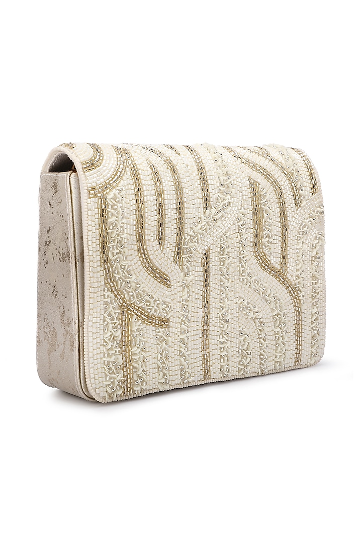 Beige Suede Embroidered Clutch by Ricammo at Pernia's Pop Up Shop