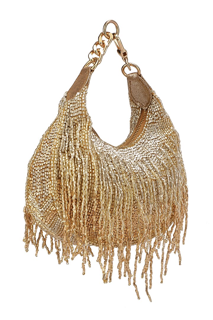 Gold Suede Embellished Handbag by Ricammo at Pernia's Pop Up Shop