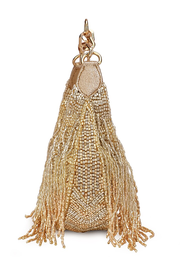 Gold Suede Embellished Handbag by Ricammo at Pernia's Pop Up Shop