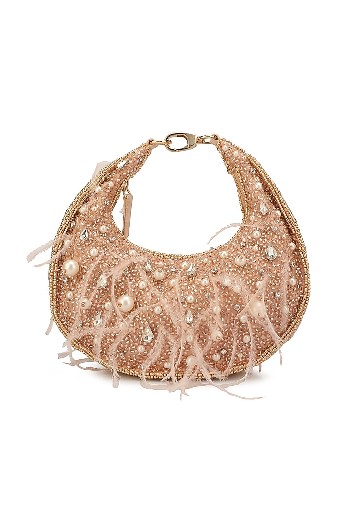Rose Gold Suede Embroidered Handbag by Ricammo
