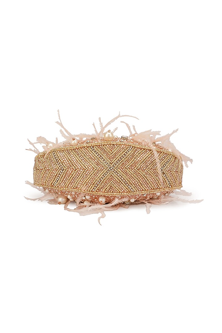 Rose Gold Suede Embroidered Handbag by Ricammo at Pernia's Pop Up Shop