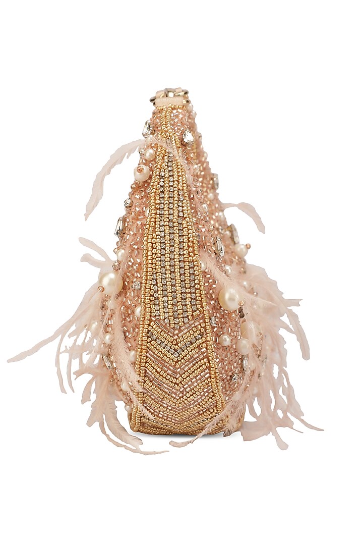 Rose Gold Suede Embroidered Handbag by Ricammo at Pernia's Pop Up Shop