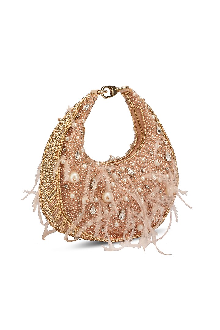 Rose Gold Suede Embroidered Handbag by Ricammo at Pernia's Pop Up Shop
