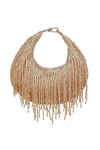 Rose Gold Suede Embellished Handbag by Ricammo