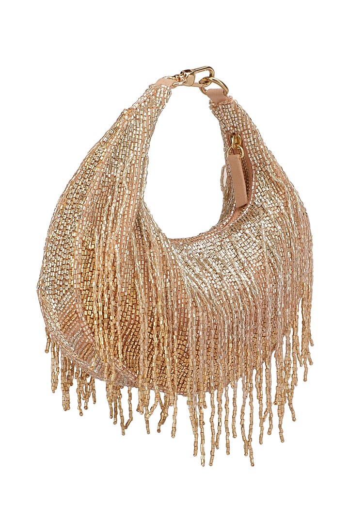 Rose Gold Suede Embellished Handbag by Ricammo at Pernia's Pop Up Shop
