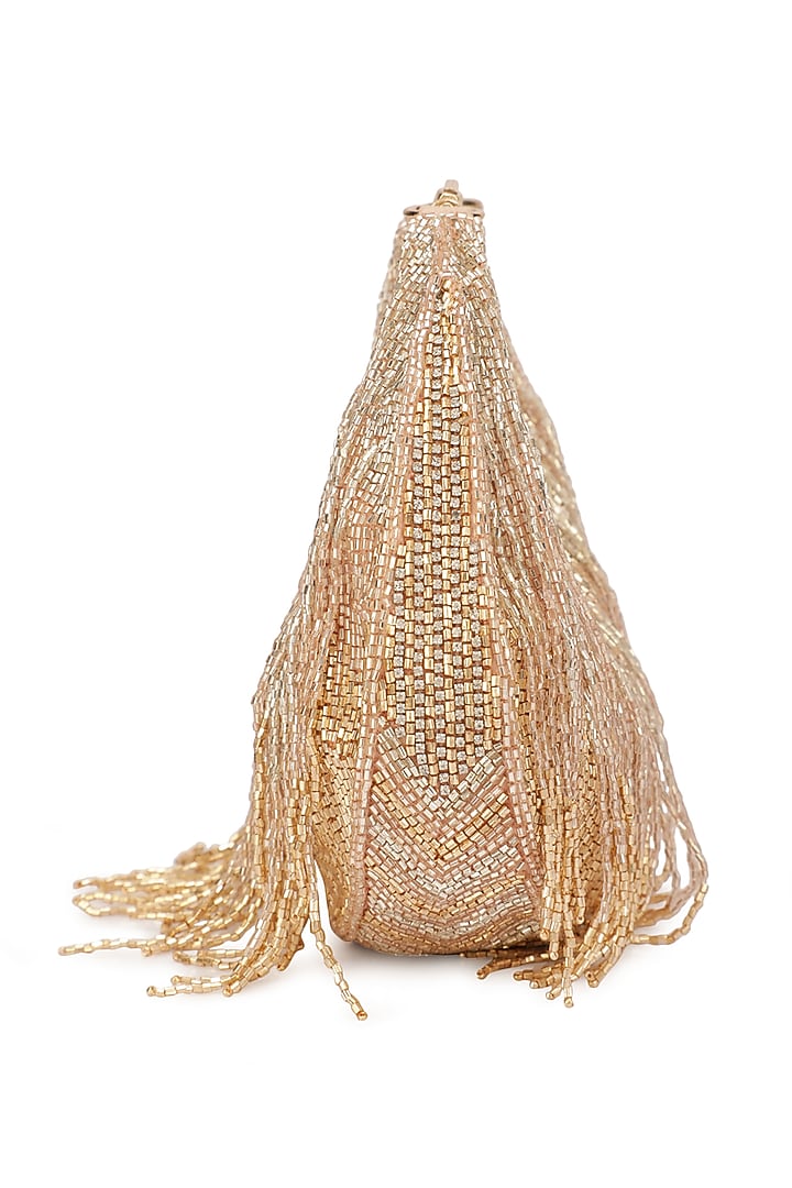 Rose Gold Suede Embellished Handbag by Ricammo at Pernia's Pop Up Shop