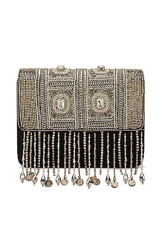 Grey Suede Embellished Clutch by Ricammo