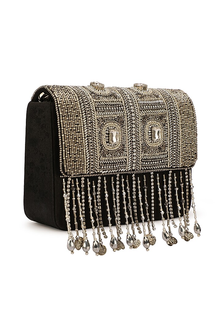 Grey Suede Embellished Clutch by Ricammo at Pernia's Pop Up Shop