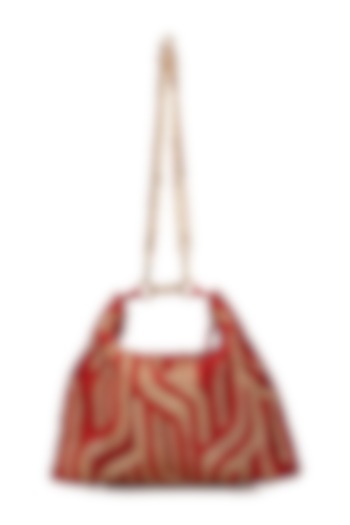 Red Suede Embroidered Hobo Bag by Ricammo