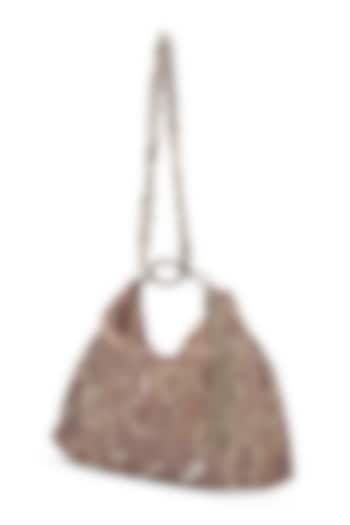 Mauve Velvet Embellished Hobo Bag by Ricammo