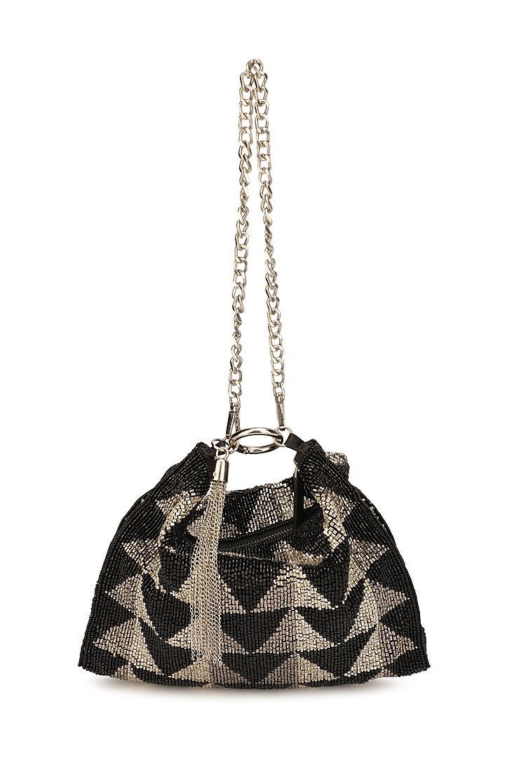 Black Suede Embellished Hobo Bag by Ricammo