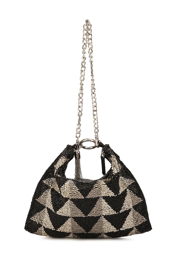 Black Suede Embellished Hobo Bag by Ricammo at Pernia's Pop Up Shop