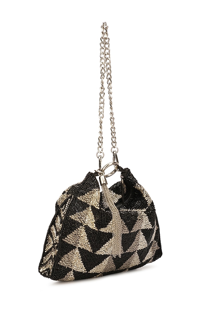 Black Suede Embellished Hobo Bag by Ricammo at Pernia's Pop Up Shop