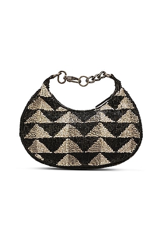 Black Suede Embellished Handbag by Ricammo