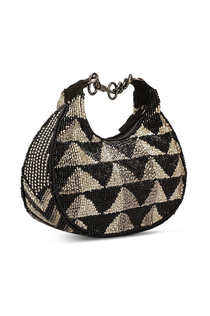 Black Suede Embellished Handbag by Ricammo at Pernia's Pop Up Shop