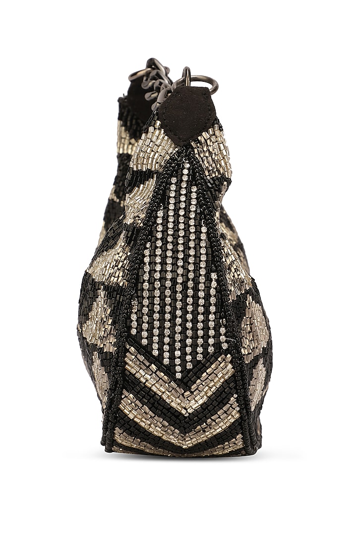 Black Suede Embellished Handbag by Ricammo at Pernia's Pop Up Shop