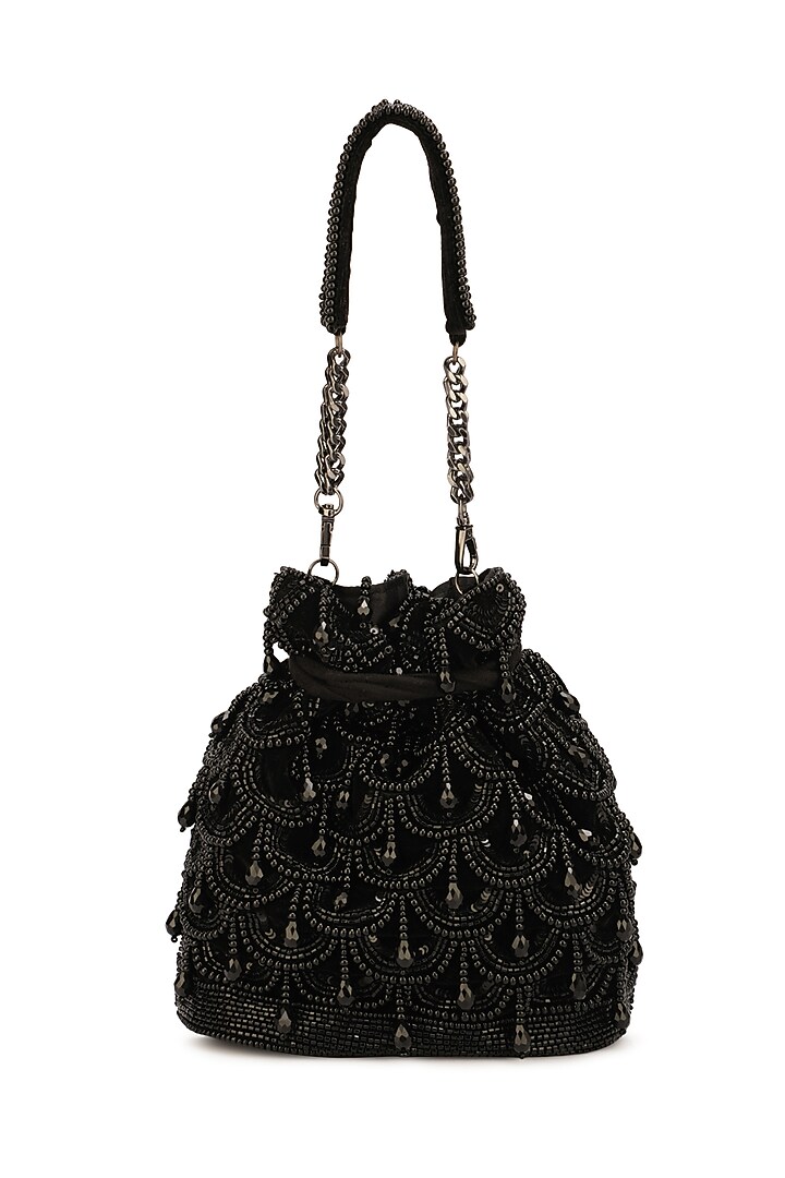 Black Velvet Embellished Potli by Ricammo at Pernia's Pop Up Shop