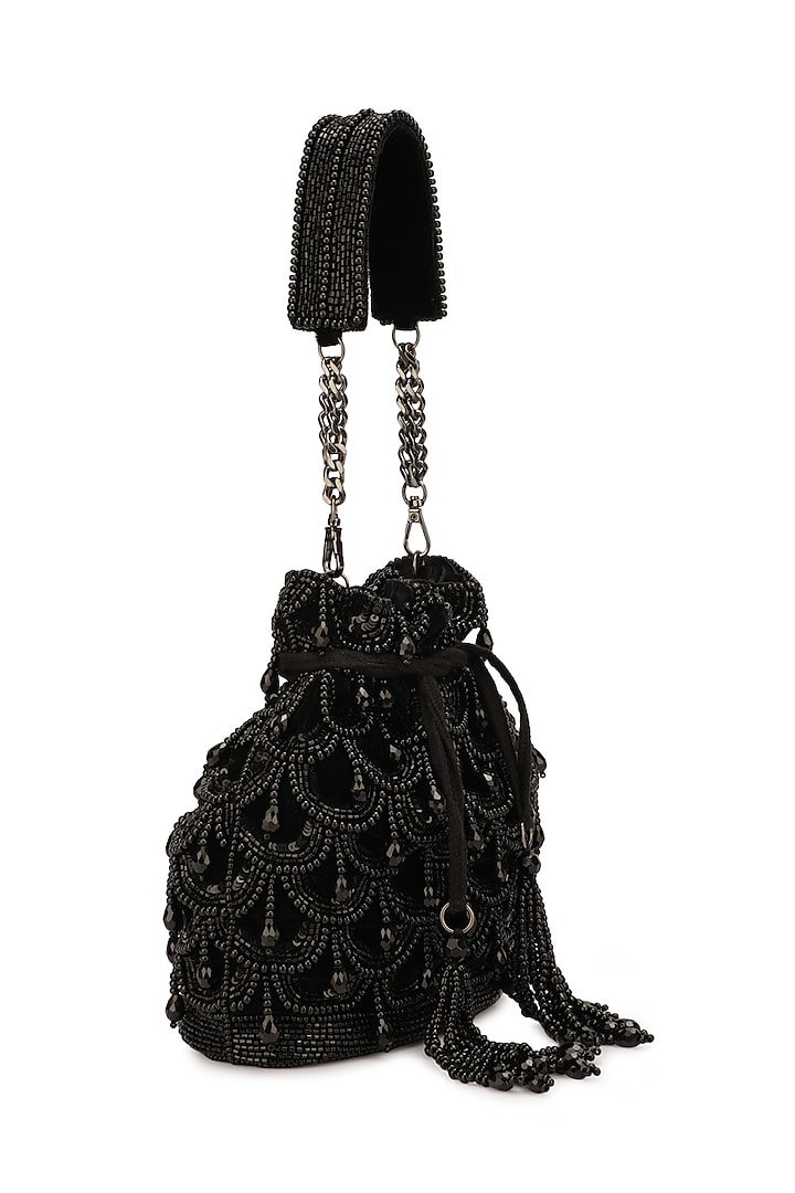 Black Velvet Embellished Potli by Ricammo at Pernia's Pop Up Shop