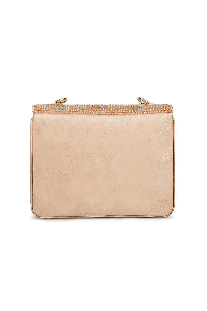 Rose Gold Suede Embroidered Clutch by Ricammo at Pernia's Pop Up Shop
