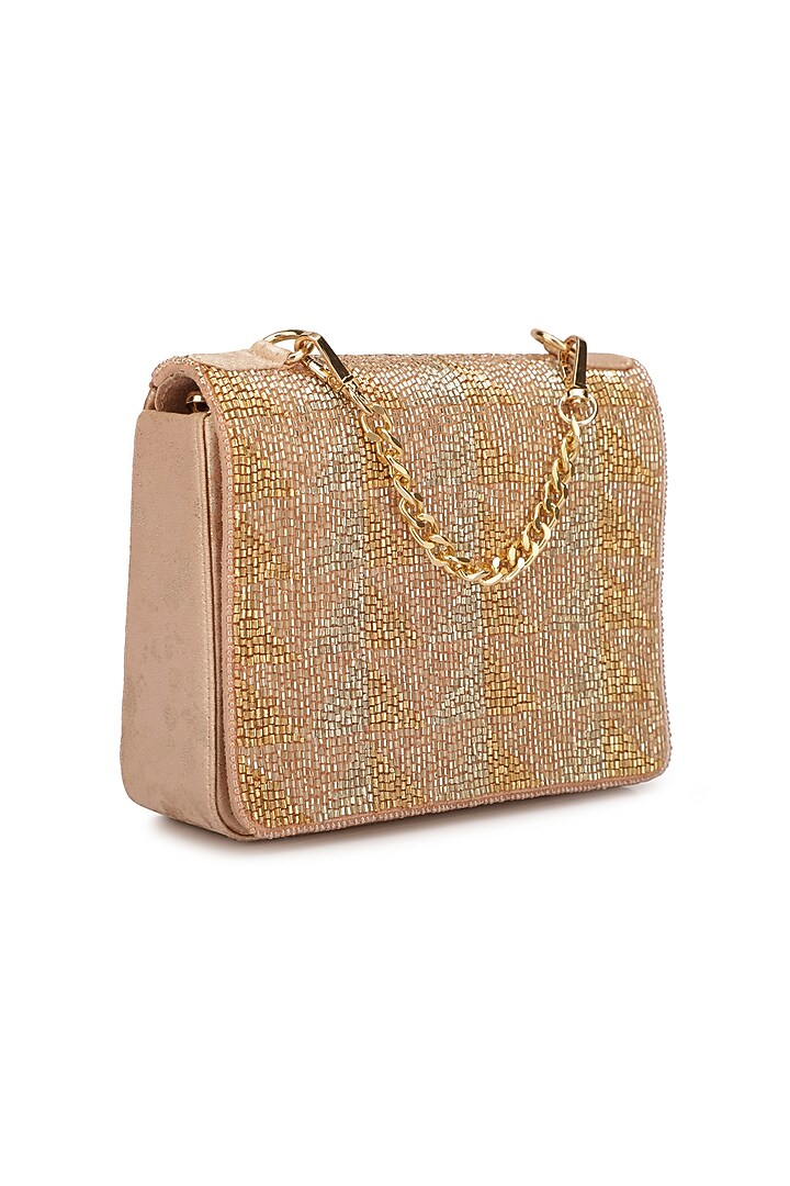 Rose Gold Suede Embroidered Clutch by Ricammo at Pernia's Pop Up Shop