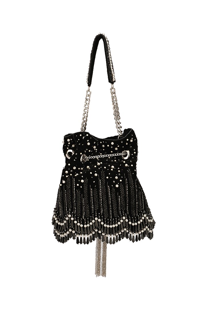 Black Velvet Embroidered Potli by Ricammo at Pernia's Pop Up Shop