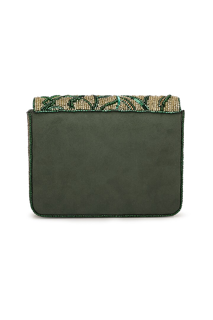 Green Suede Embellished Handbag by Ricammo at Pernia's Pop Up Shop