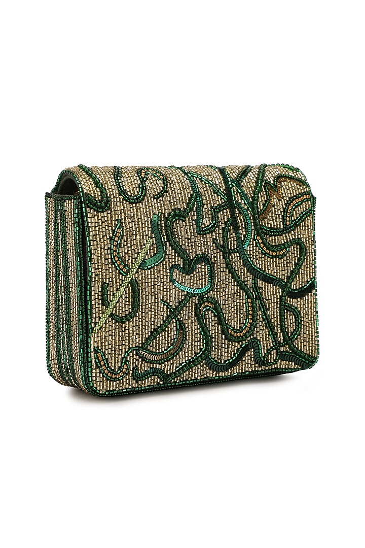 Green Suede Embellished Handbag by Ricammo at Pernia's Pop Up Shop