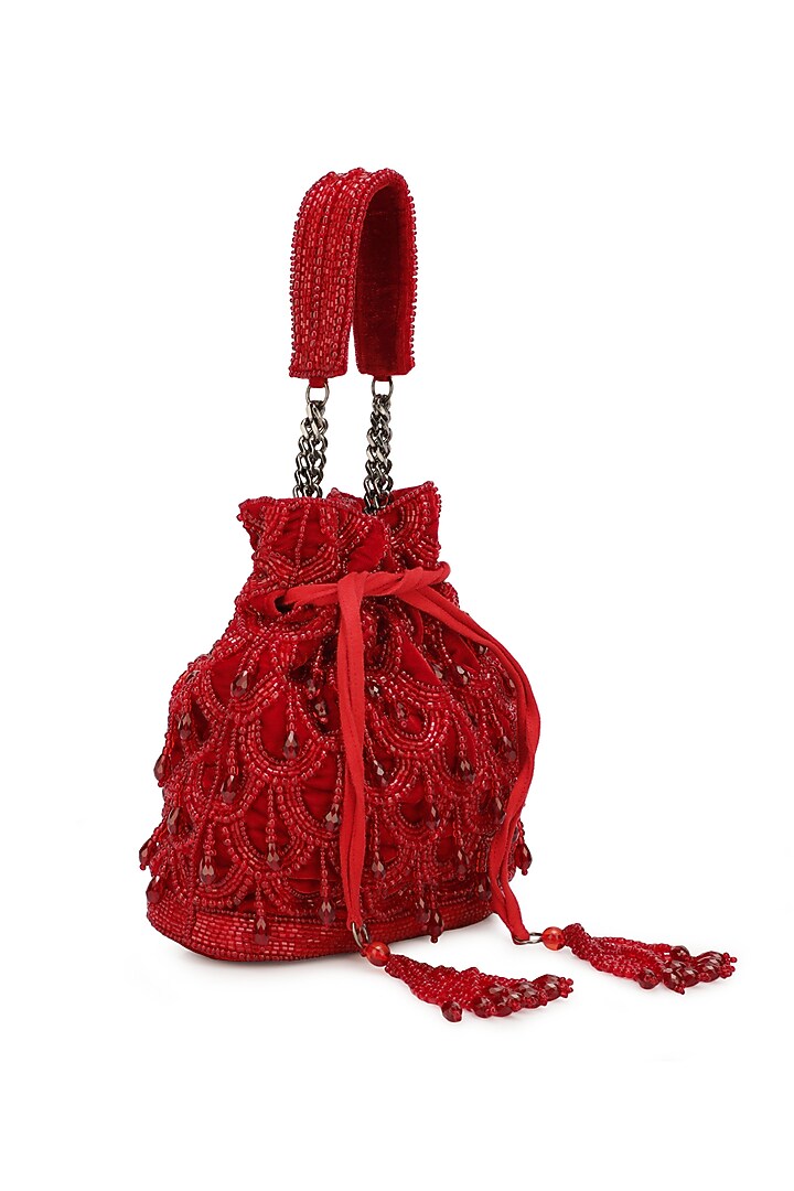 Red Velvet Embellished Potli by Ricammo at Pernia's Pop Up Shop