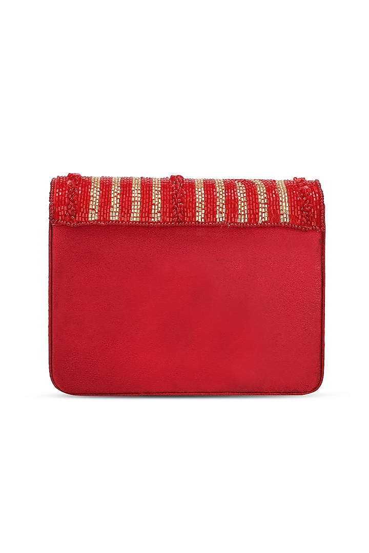 Red Suede Embroidered Clutch by Ricammo at Pernia's Pop Up Shop