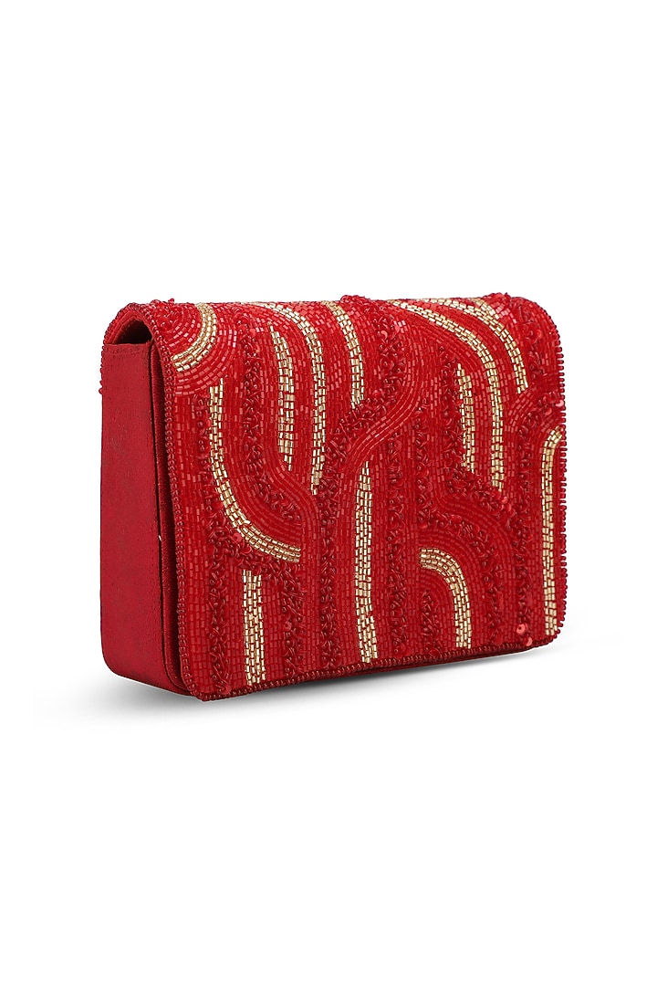 Red Suede Embroidered Clutch by Ricammo at Pernia's Pop Up Shop