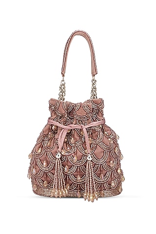 Mauve Velvet Embellished Potli by Ricammo