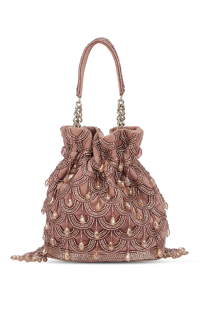 Mauve Velvet Embellished Potli by Ricammo at Pernia's Pop Up Shop