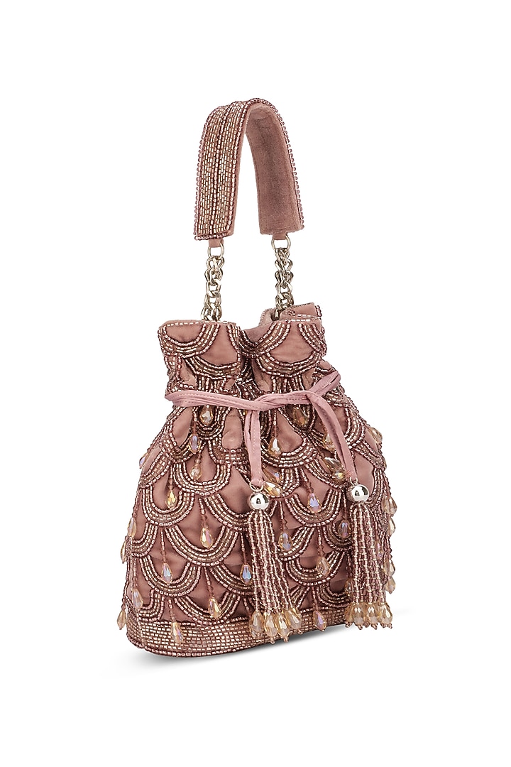 Mauve Velvet Embellished Potli by Ricammo at Pernia's Pop Up Shop
