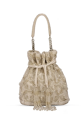 White Velvet Embellished Potli by Ricammo