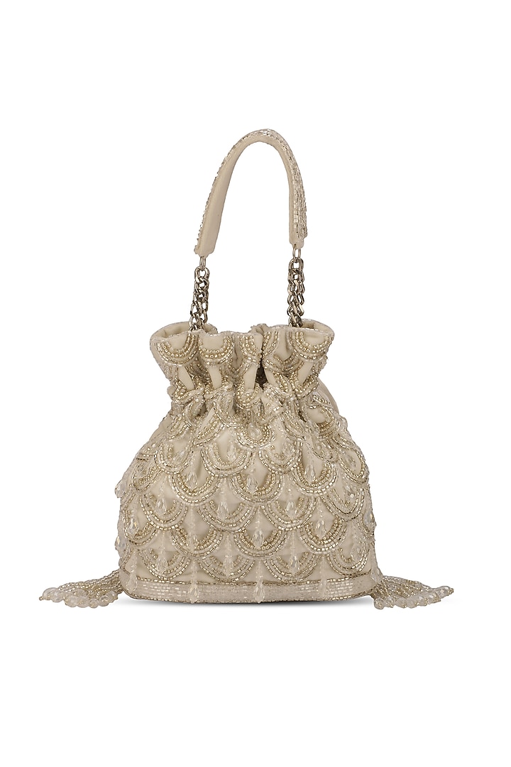 White Velvet Embellished Potli by Ricammo at Pernia's Pop Up Shop