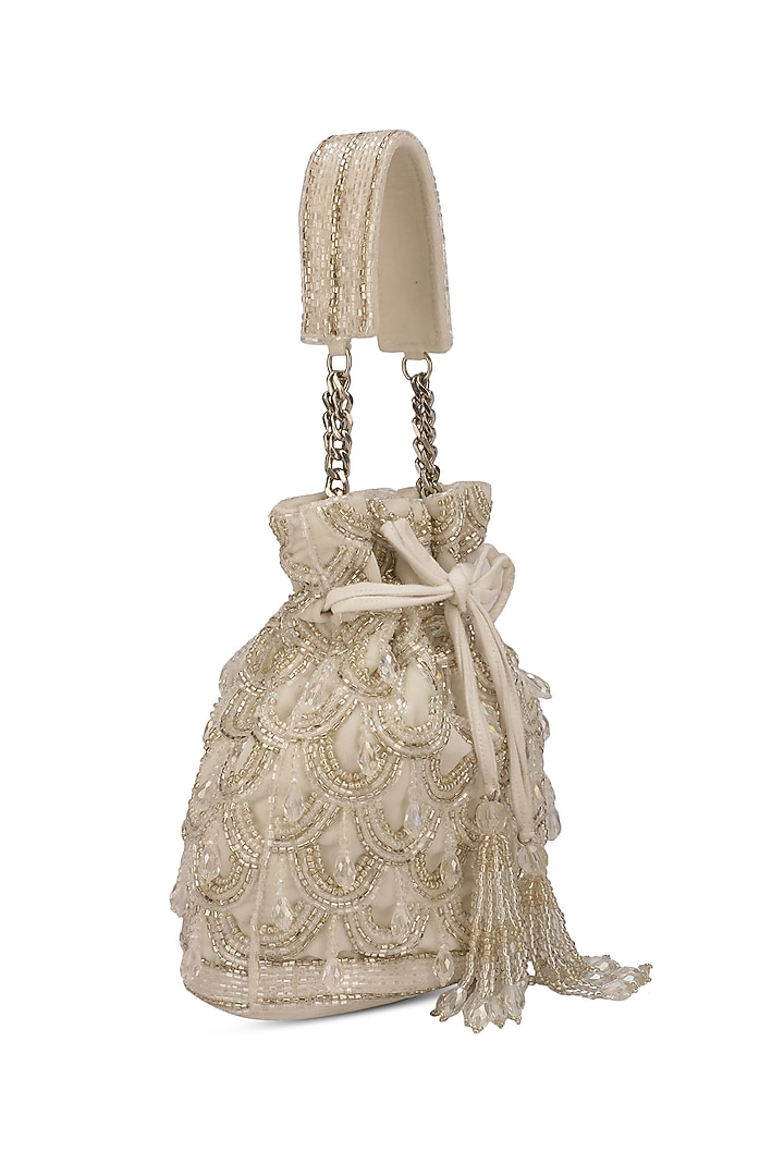 White Velvet Embellished Potli by Ricammo at Pernia's Pop Up Shop