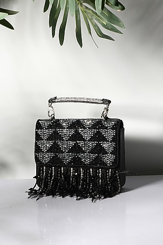 Black Suede Embellished Clutch by Ricammo